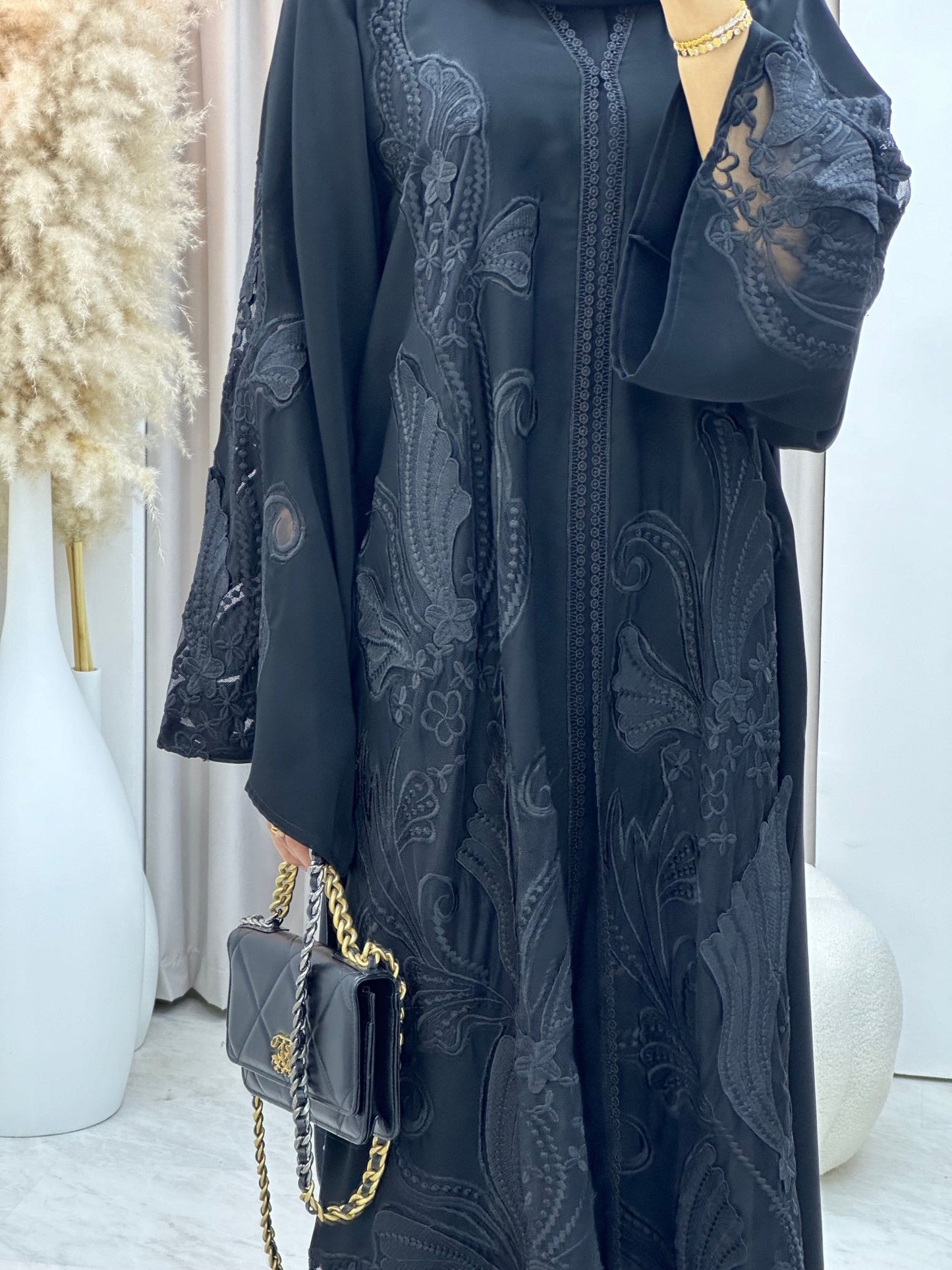 C 0297 Black Dantel Abaya