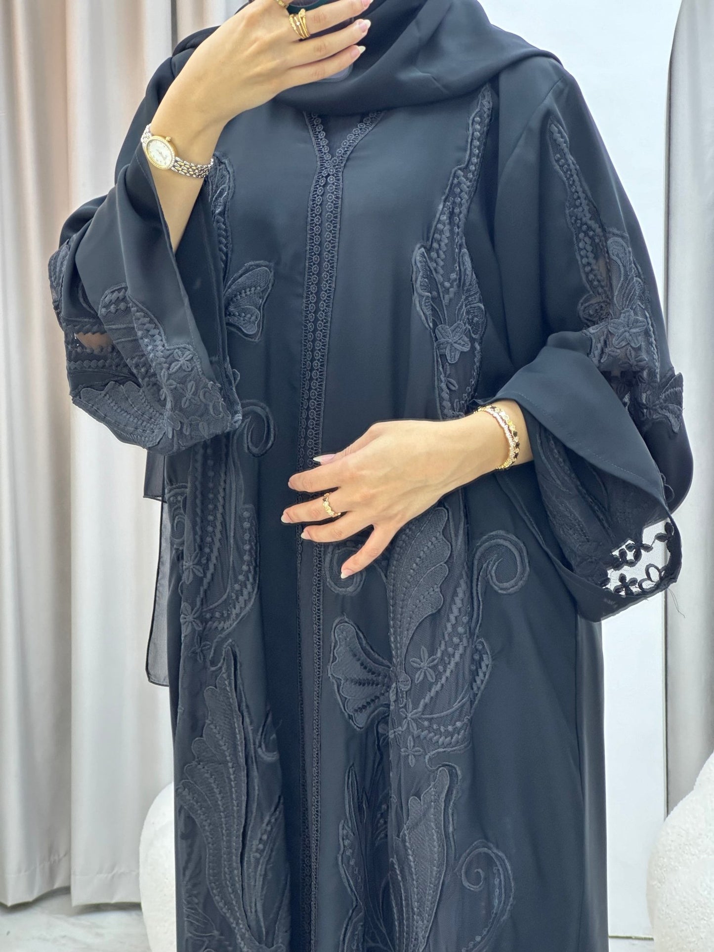 C 0297 Black Dantel Abaya