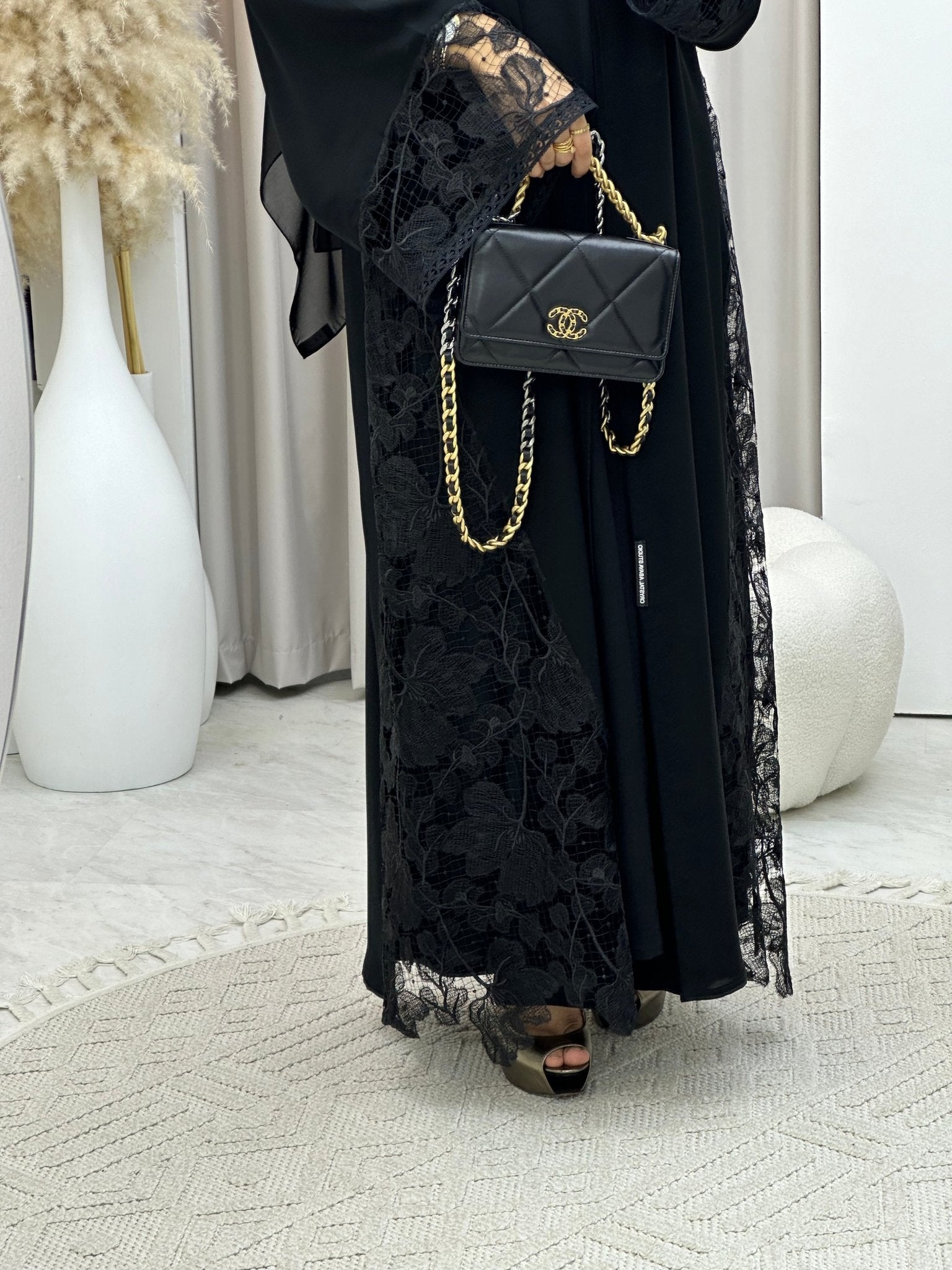 C 0298 Black Dantel Abaya