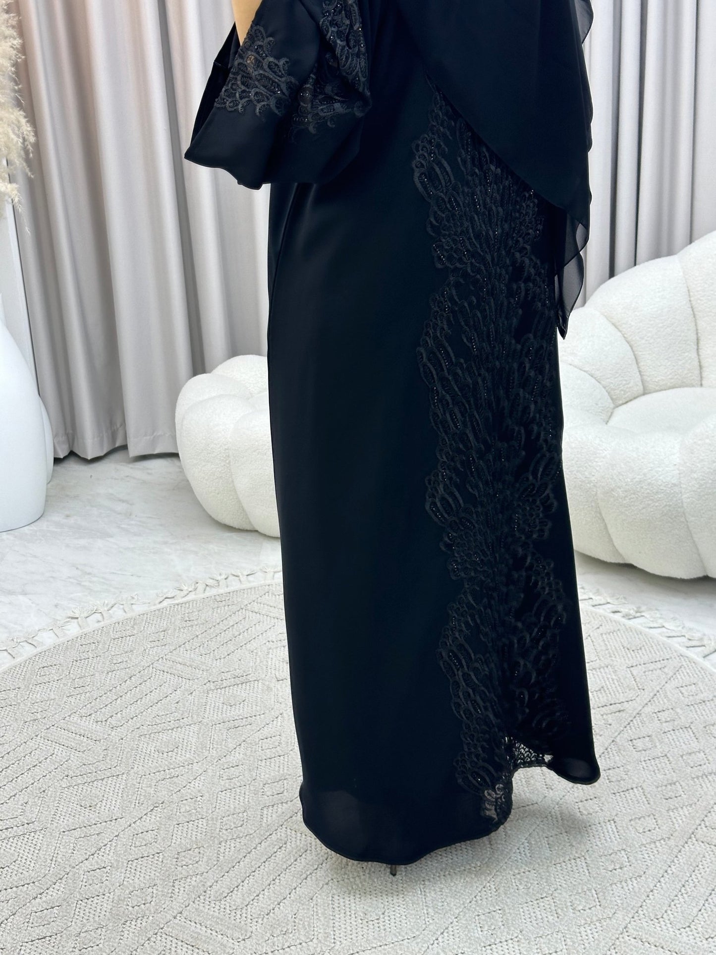 C 0300 Black Dantel Abaya