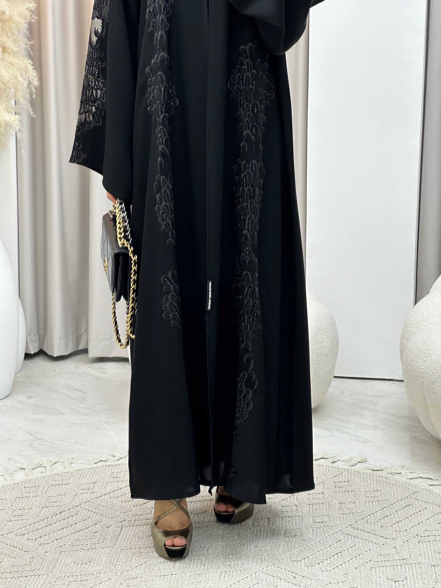 C 0300 Black Dantel Abaya