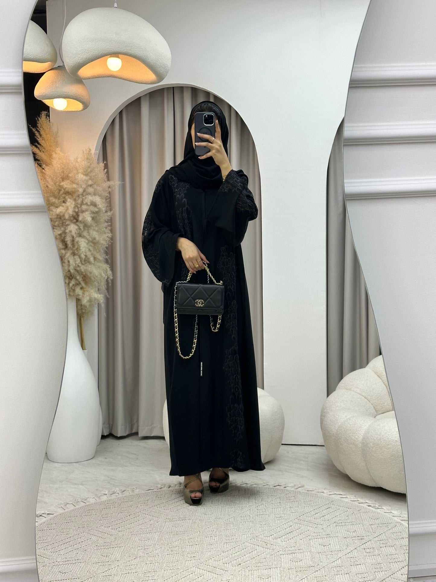 C 0300 Black Dantel Abaya