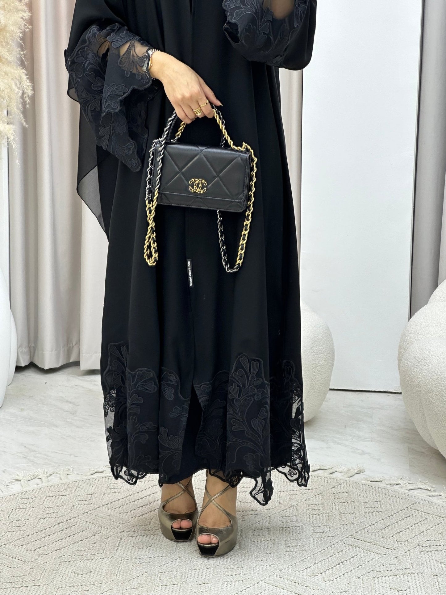 C 0303 Black Dantel Abaya