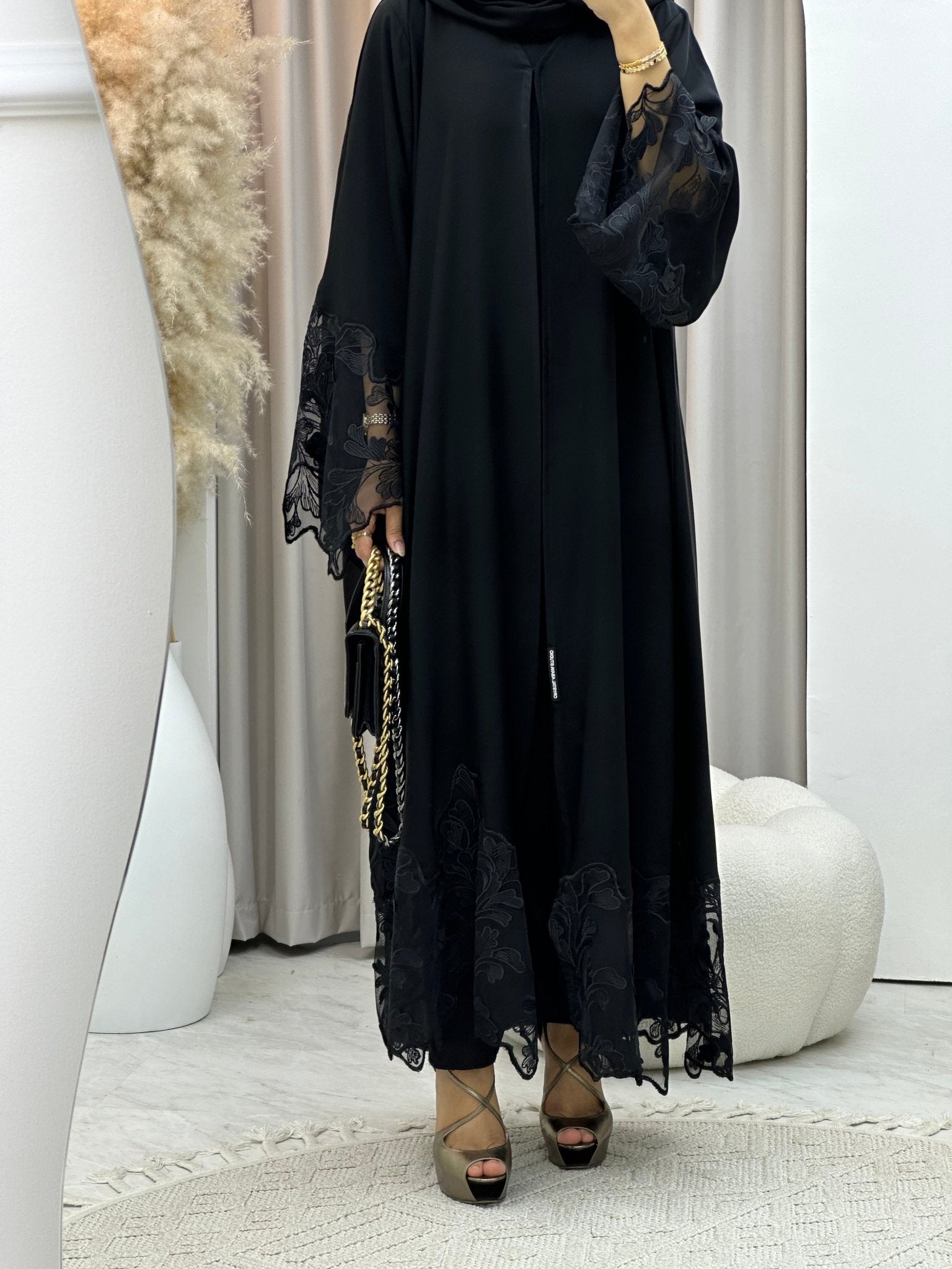 C 0303 Black Dantel Abaya