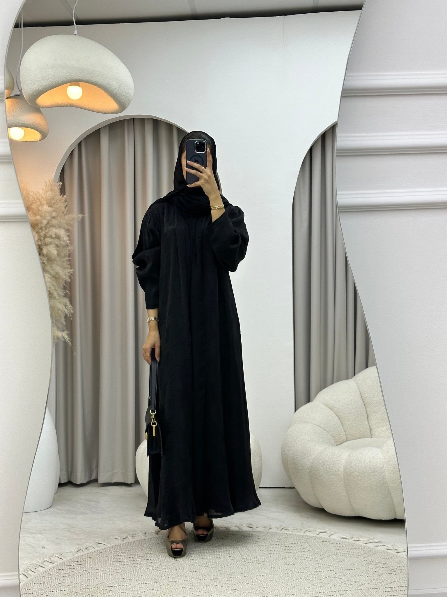 C 0307 - 01 Black Leaf Printed Abaya