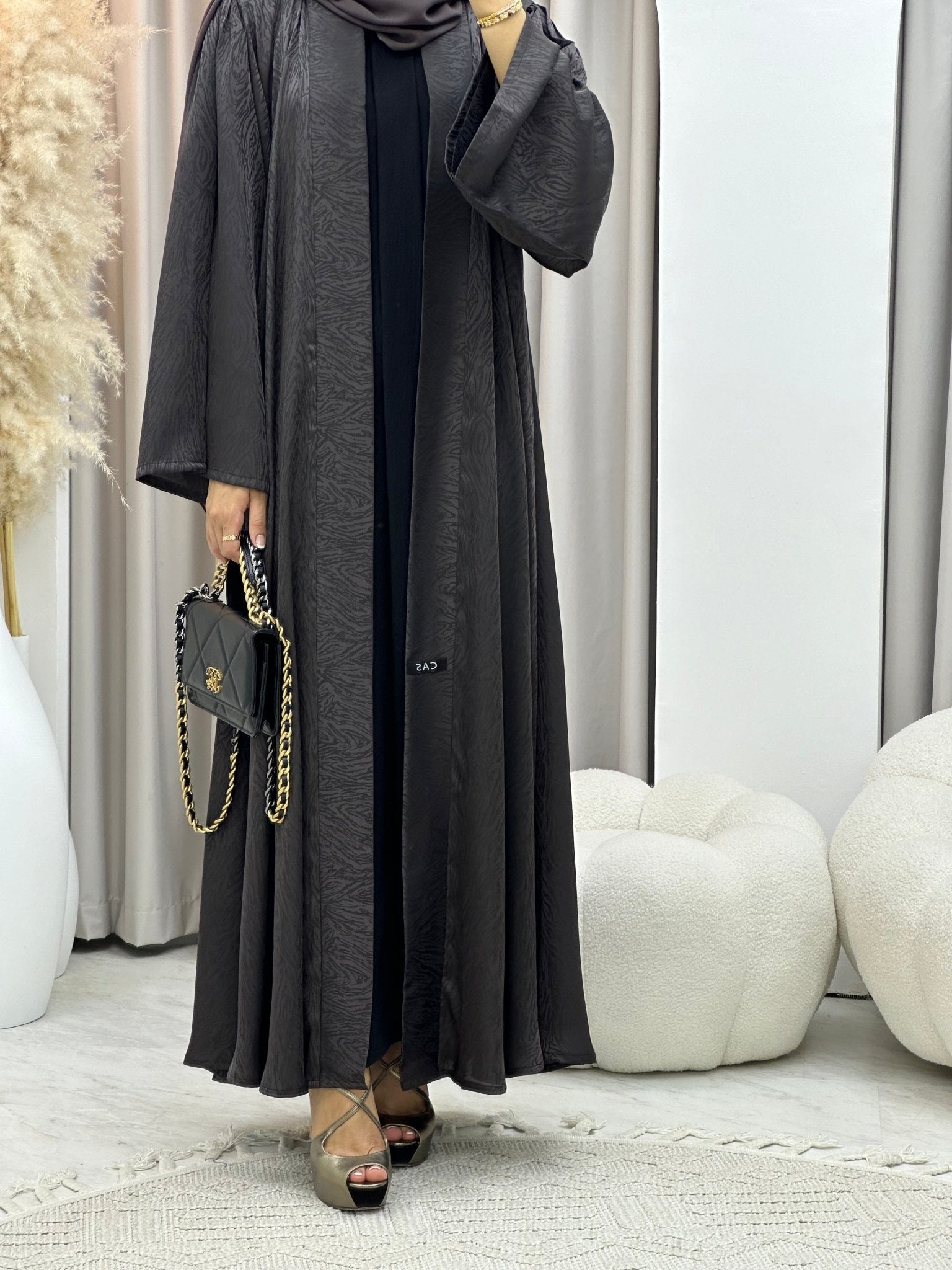 C 0325 - 02 Brown Moire Printed Abaya