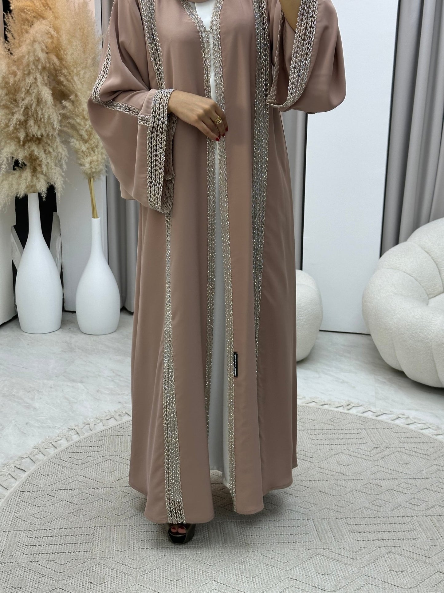 C 0328 - 01 Beige Lace Abaya