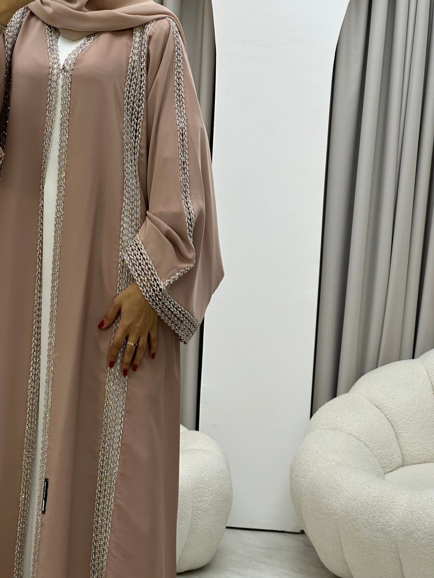 C 0328 - 01 Beige Lace Abaya