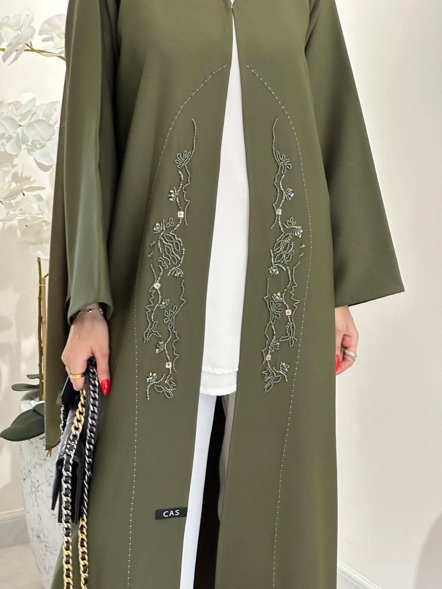 C 0353 Olive Beaded Abaya