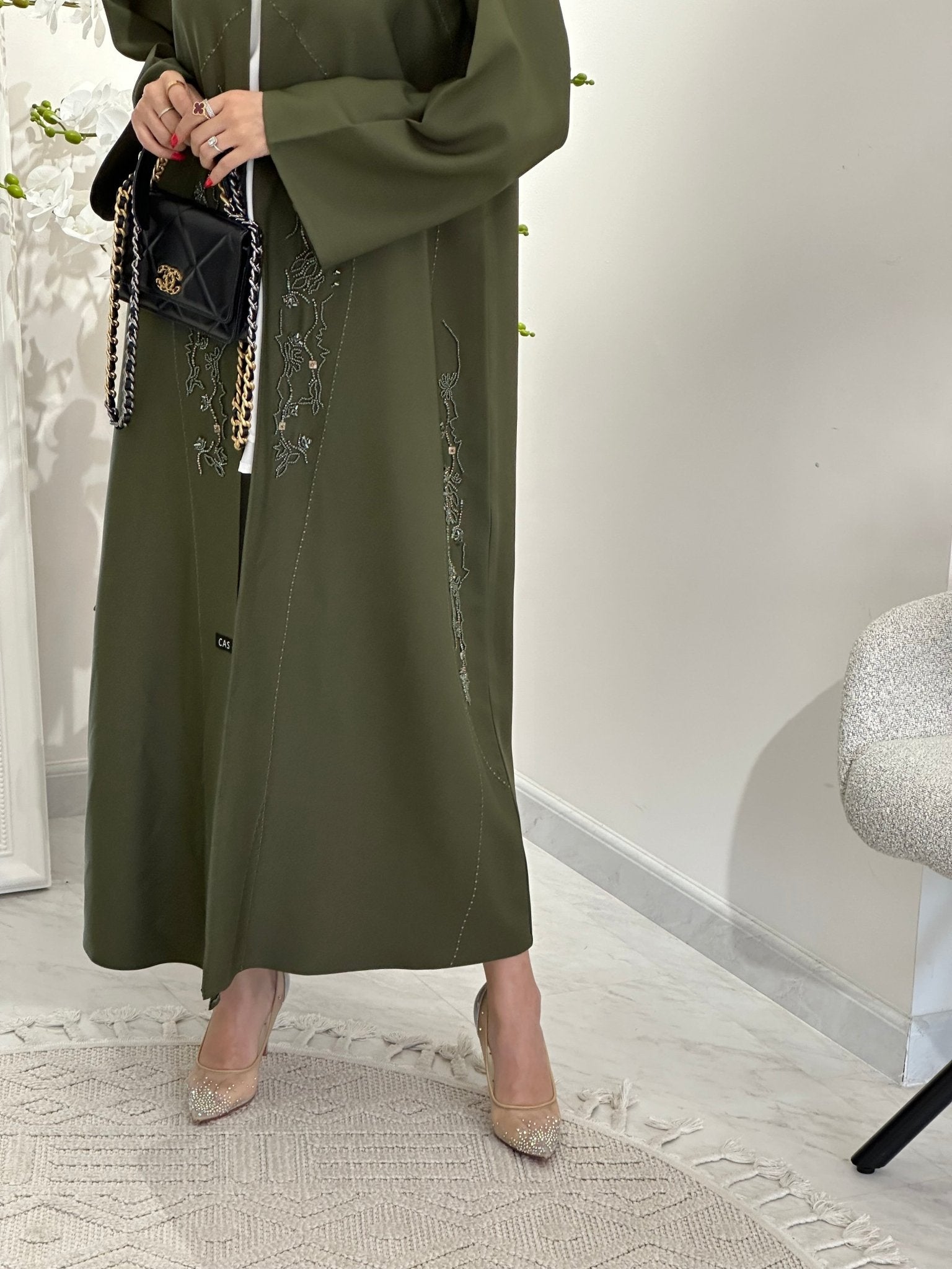 C 0353 Olive Beaded Abaya