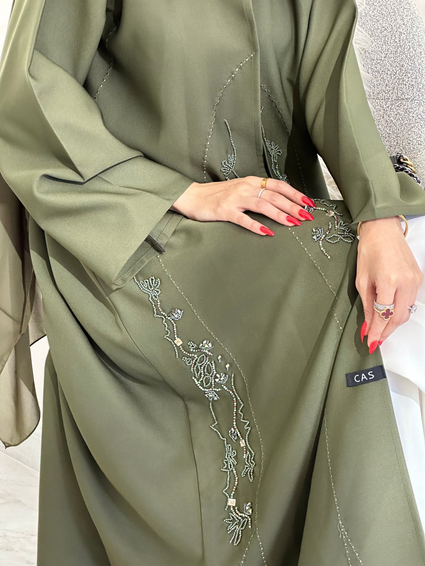 C 0353 Olive Beaded Abaya