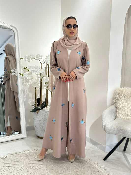 C 0359 Beige Embroidered Abaya