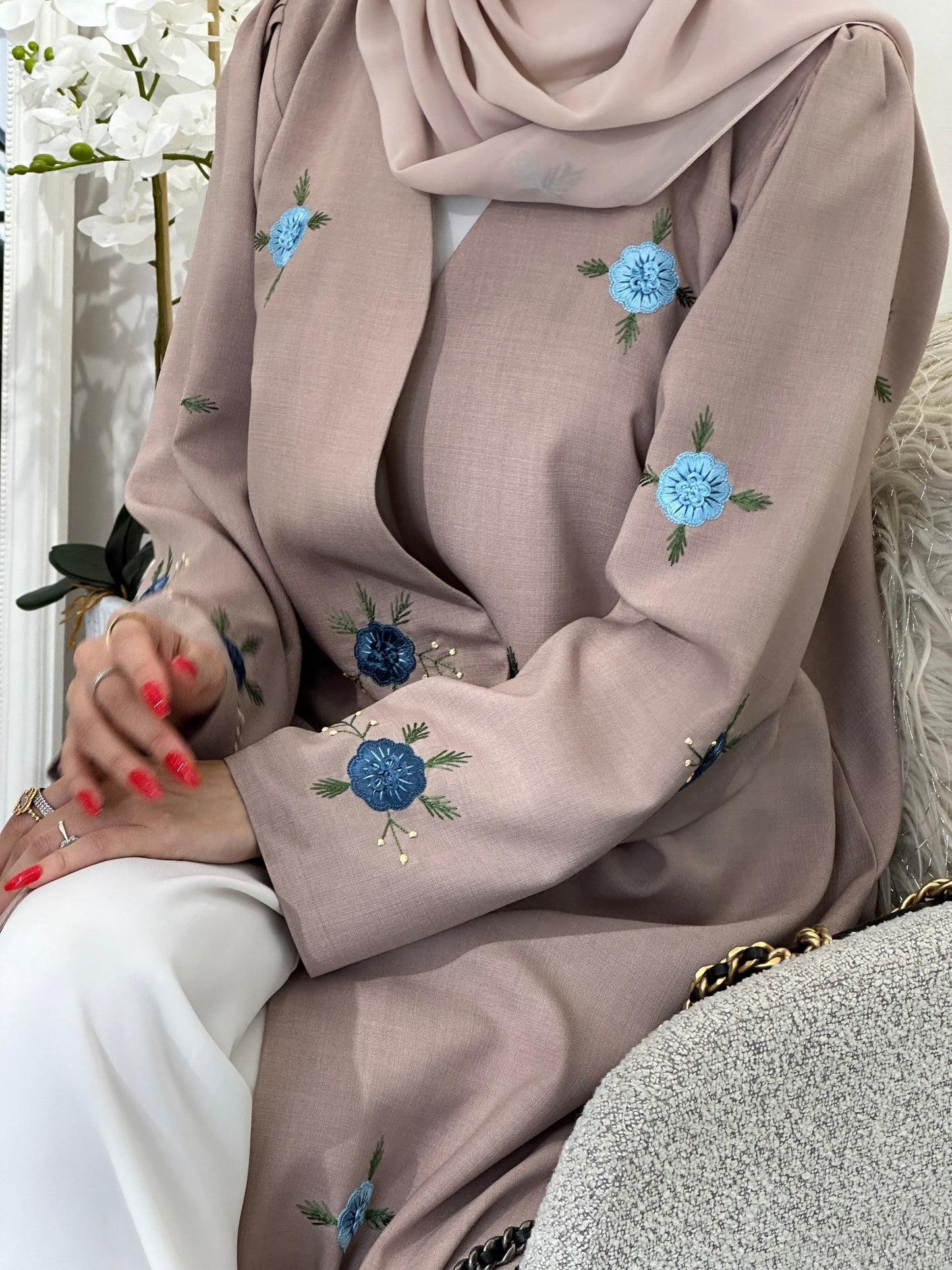 C 0359 Beige Embroidered Abaya