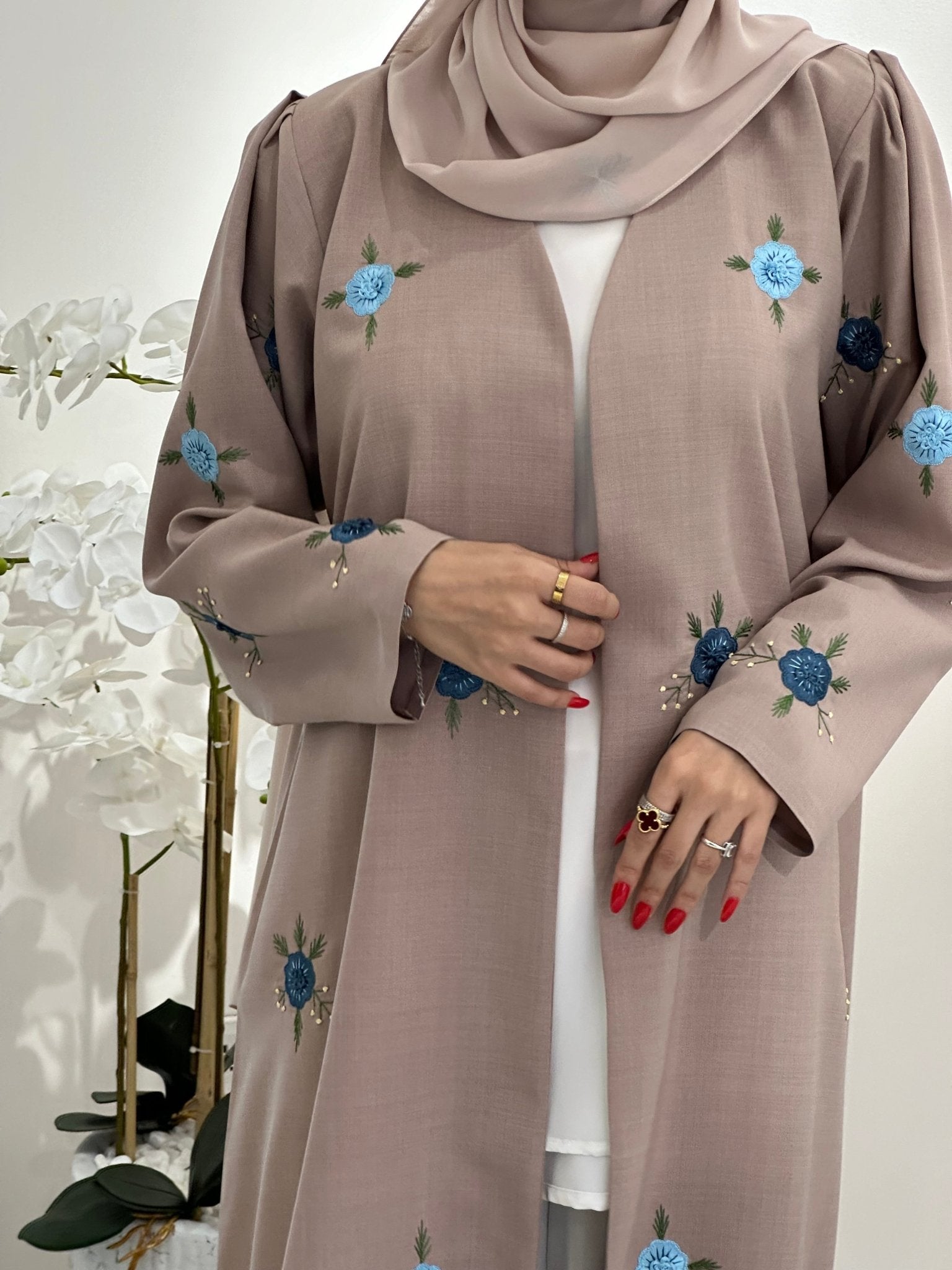 C 0359 Beige Embroidered Abaya