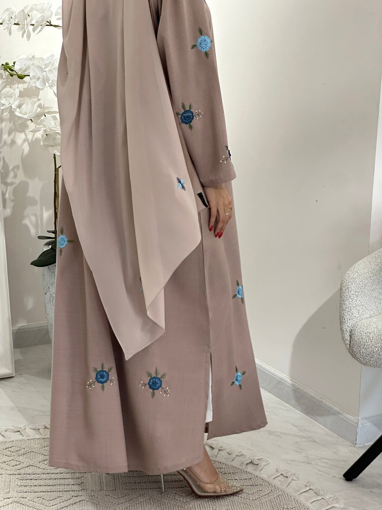 C 0359 Beige Embroidered Abaya