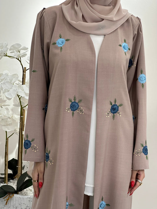 C 0359 Beige Embroidered Abaya