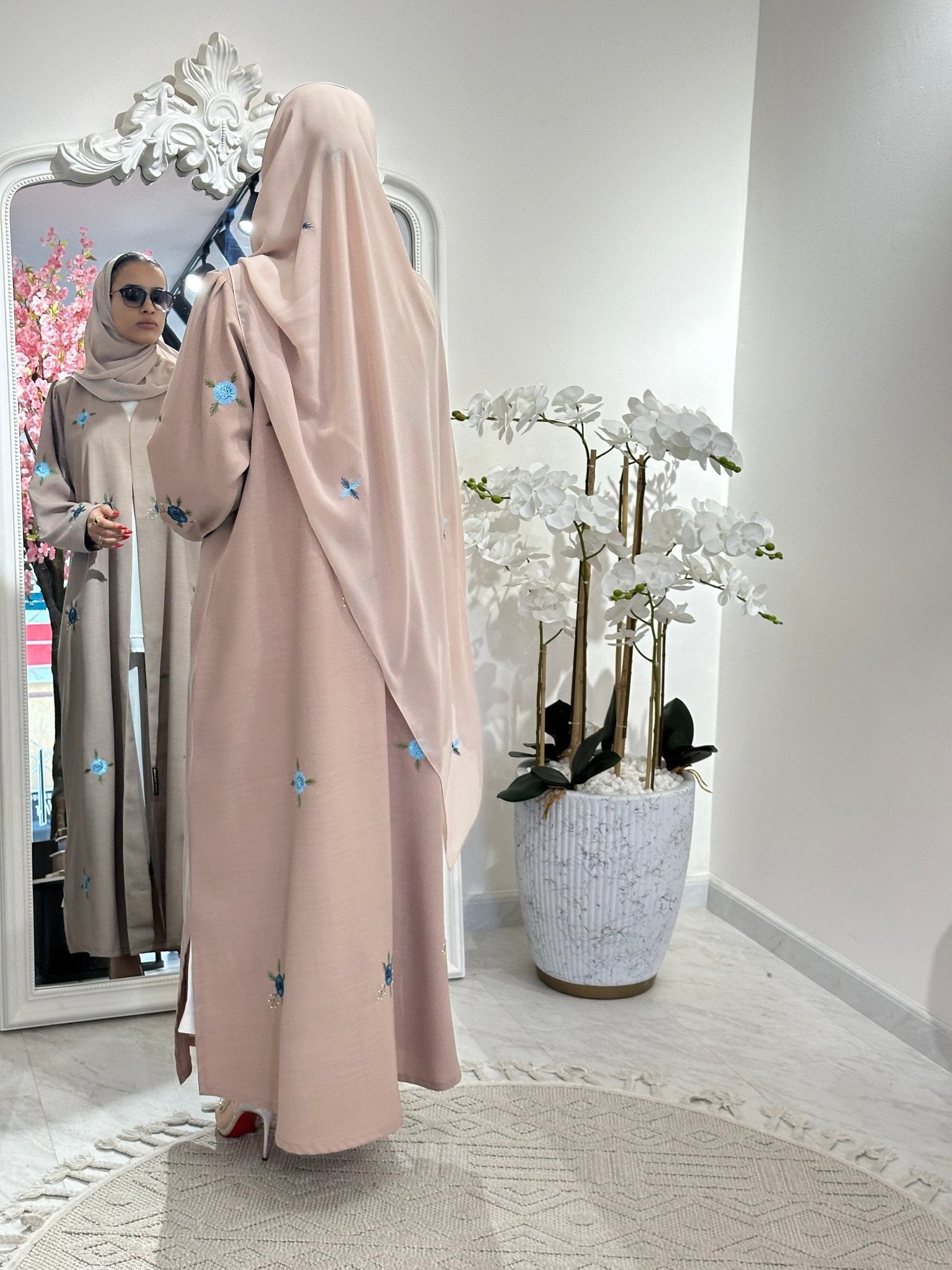 C 0359 Beige Embroidered Abaya