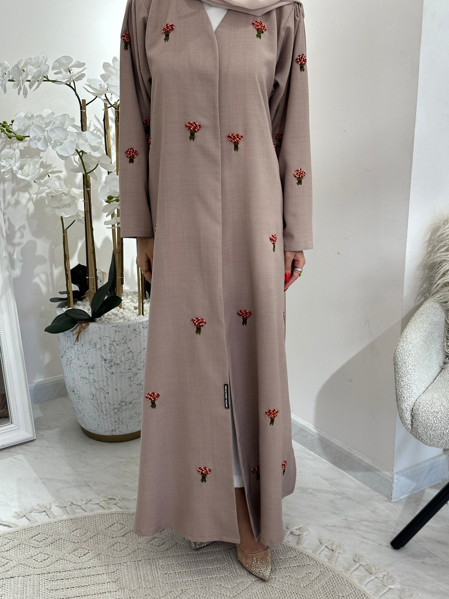 C 0360 Beige Embroidered Abaya