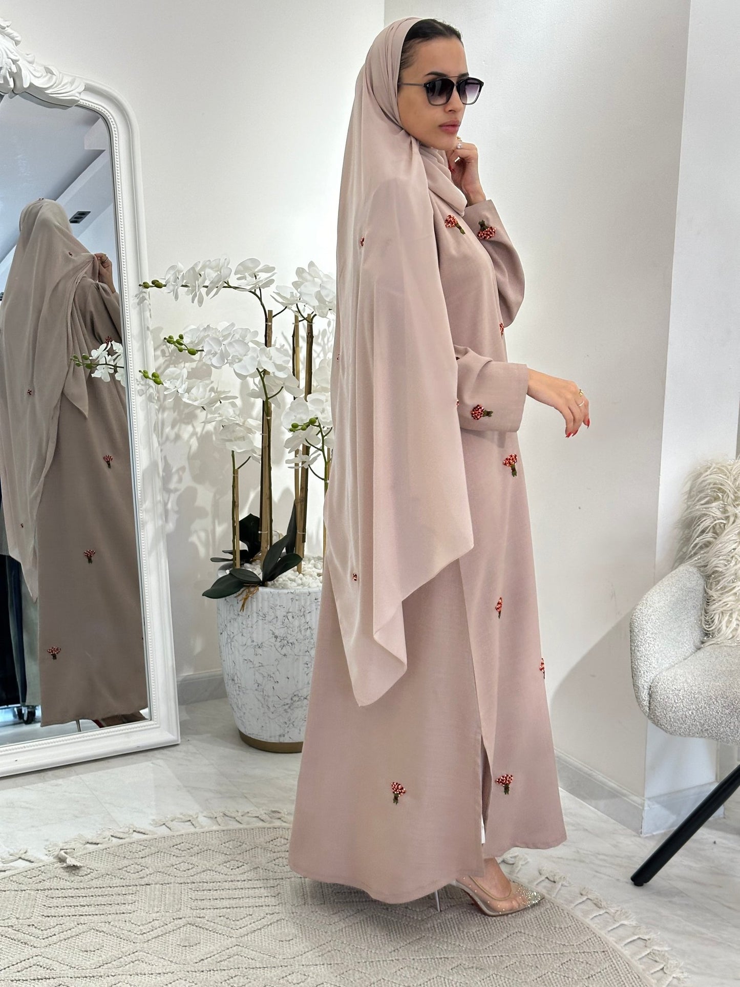 C 0360 Beige Embroidered Abaya