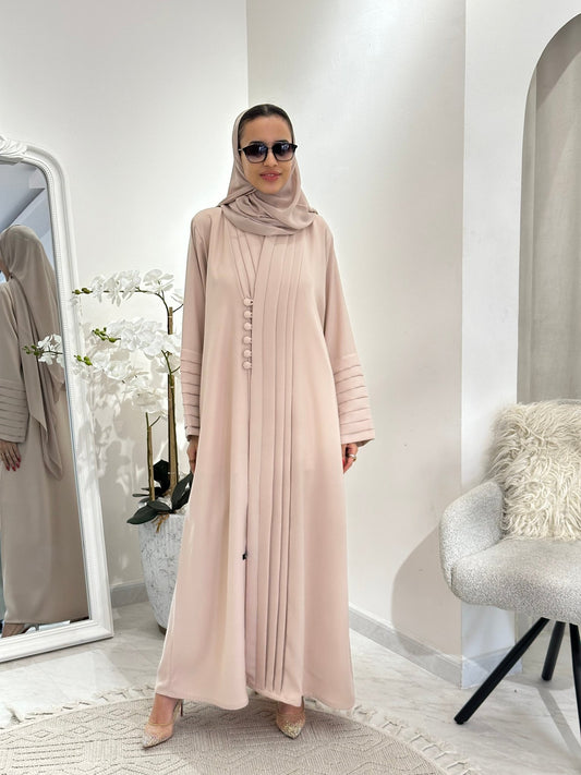 C 0361 Beige Pleated Abaya