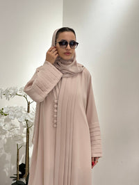 C 0361 Beige Pleated Abaya - XS / 49