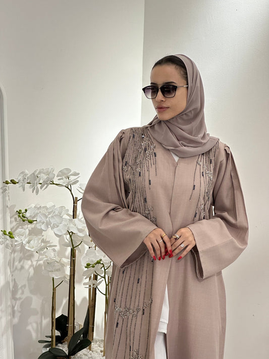 C 0362 Beige Beaded Abaya