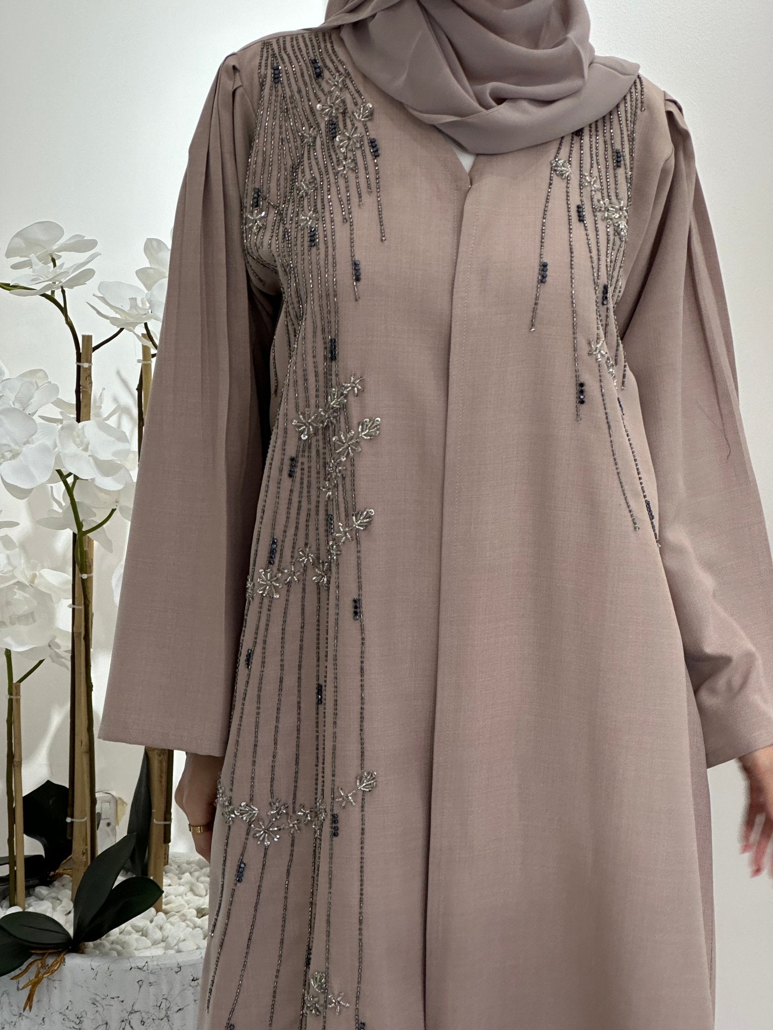 C 0362 Beige Beaded Abaya