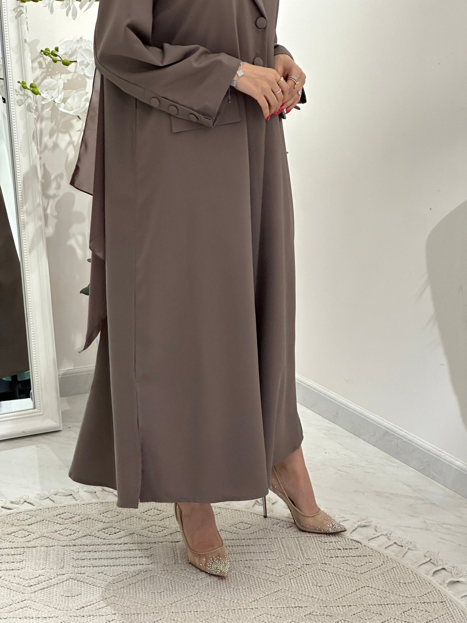 C 0365 Chocolate Brown Coat Abaya-4