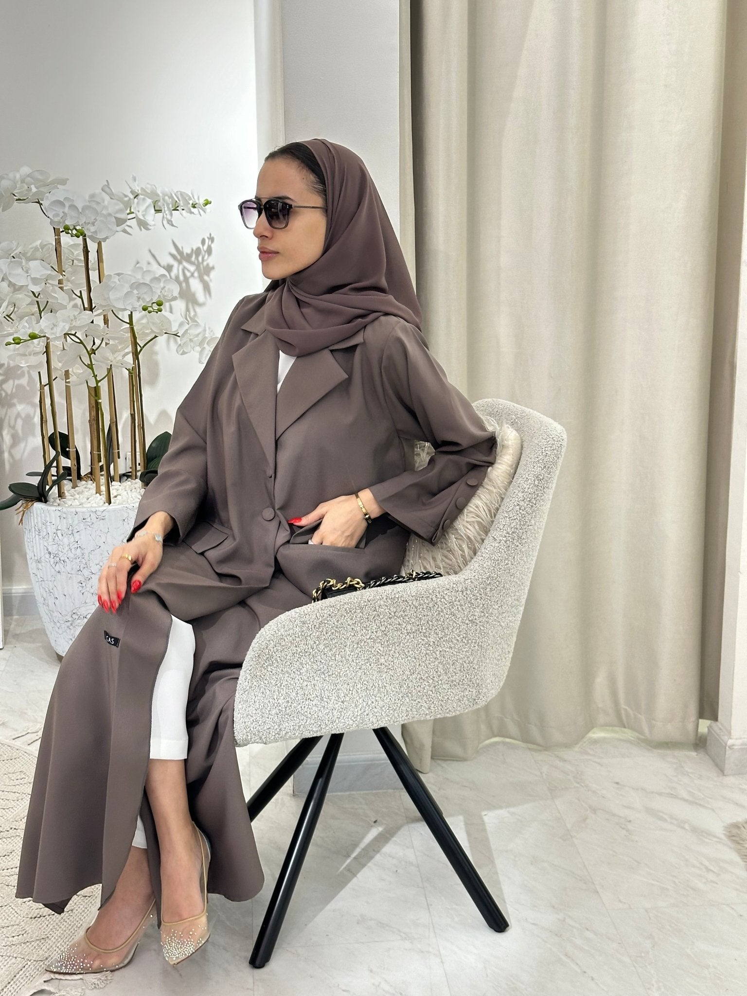 C 0365 Chocolate Brown Coat Abaya-8