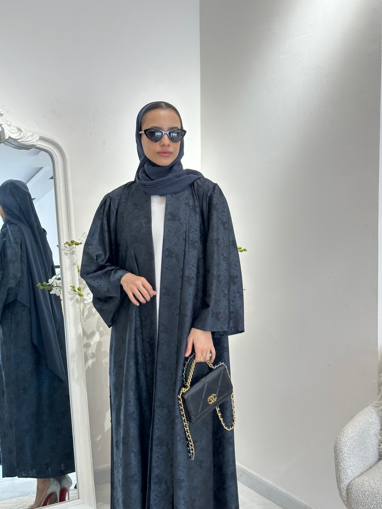 C 0370 - 03 Printed Dark Grey Abaya