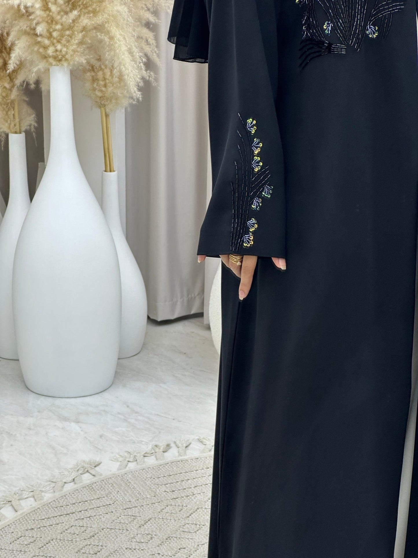 C 0412 Black Beaded Abaya