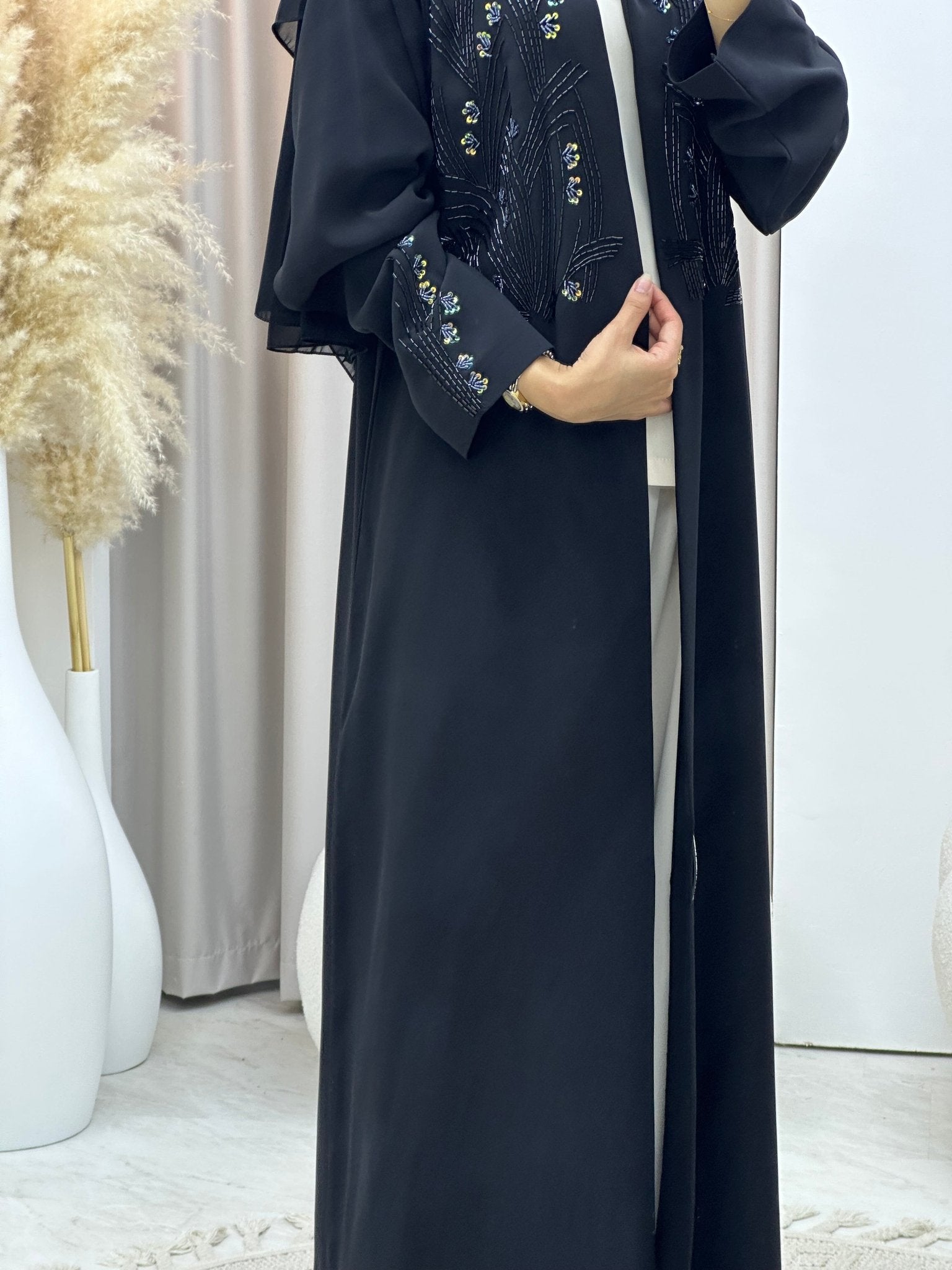 C 0412 Black Beaded Abaya