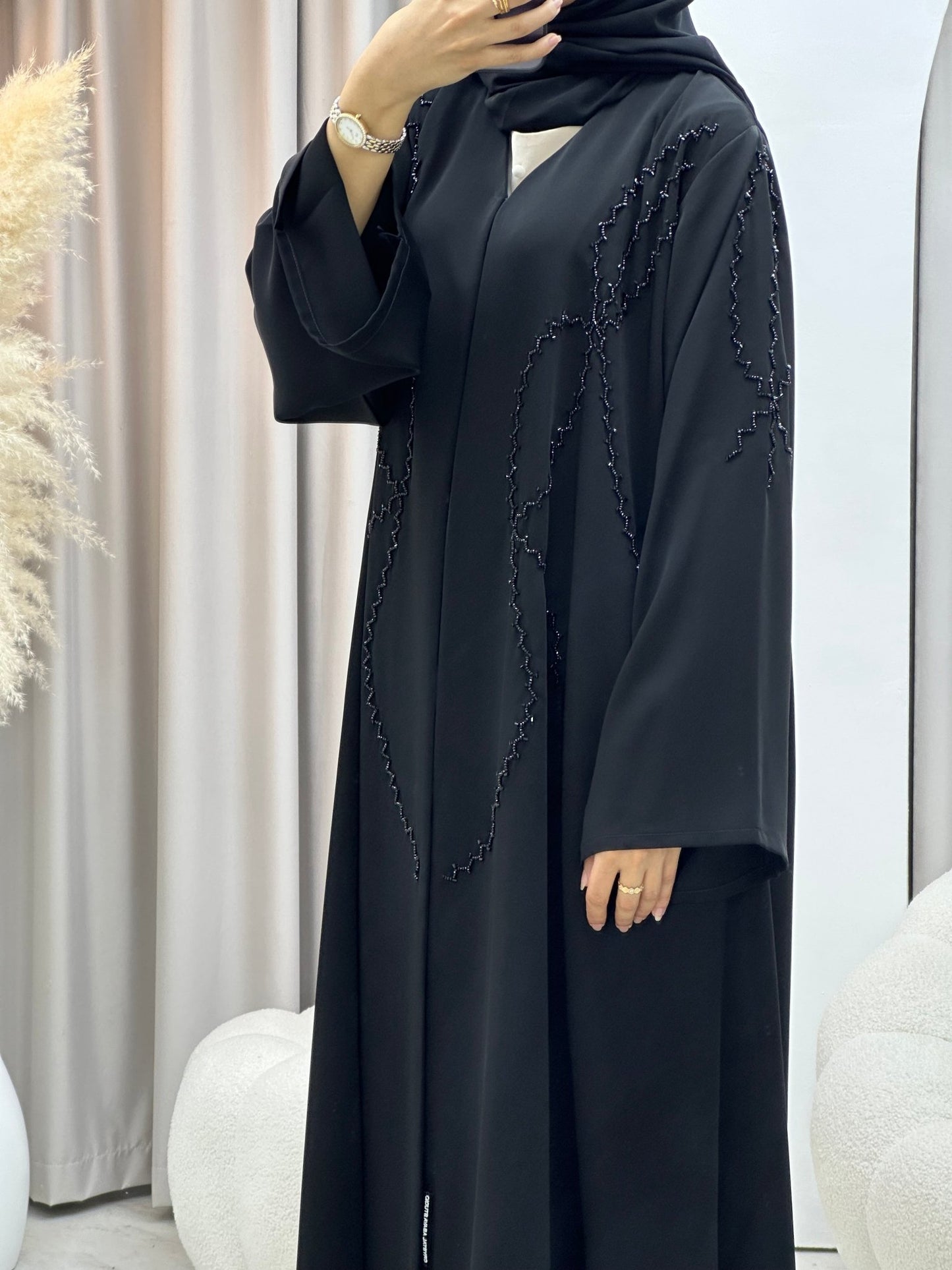 C 0414 Black Beaded Abaya