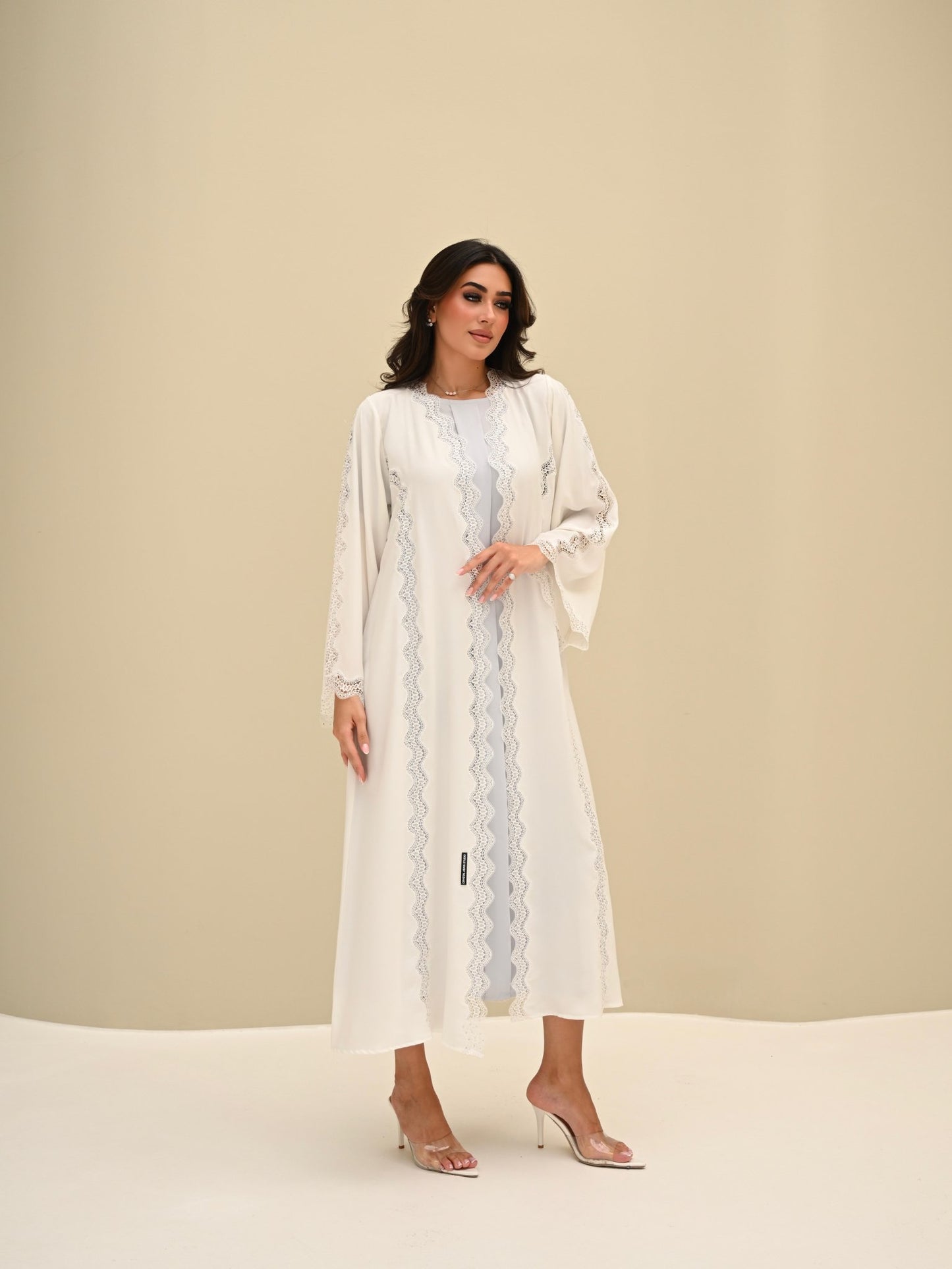 C 0422 White Lace Abaya