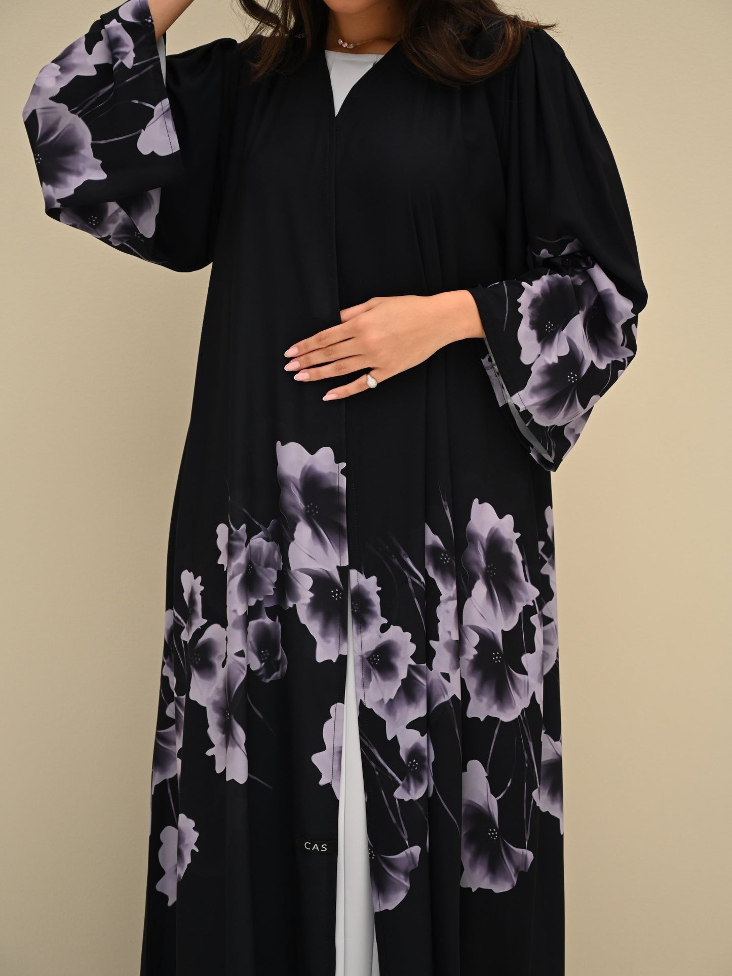 C 0425 Black Grey Printed Abaya