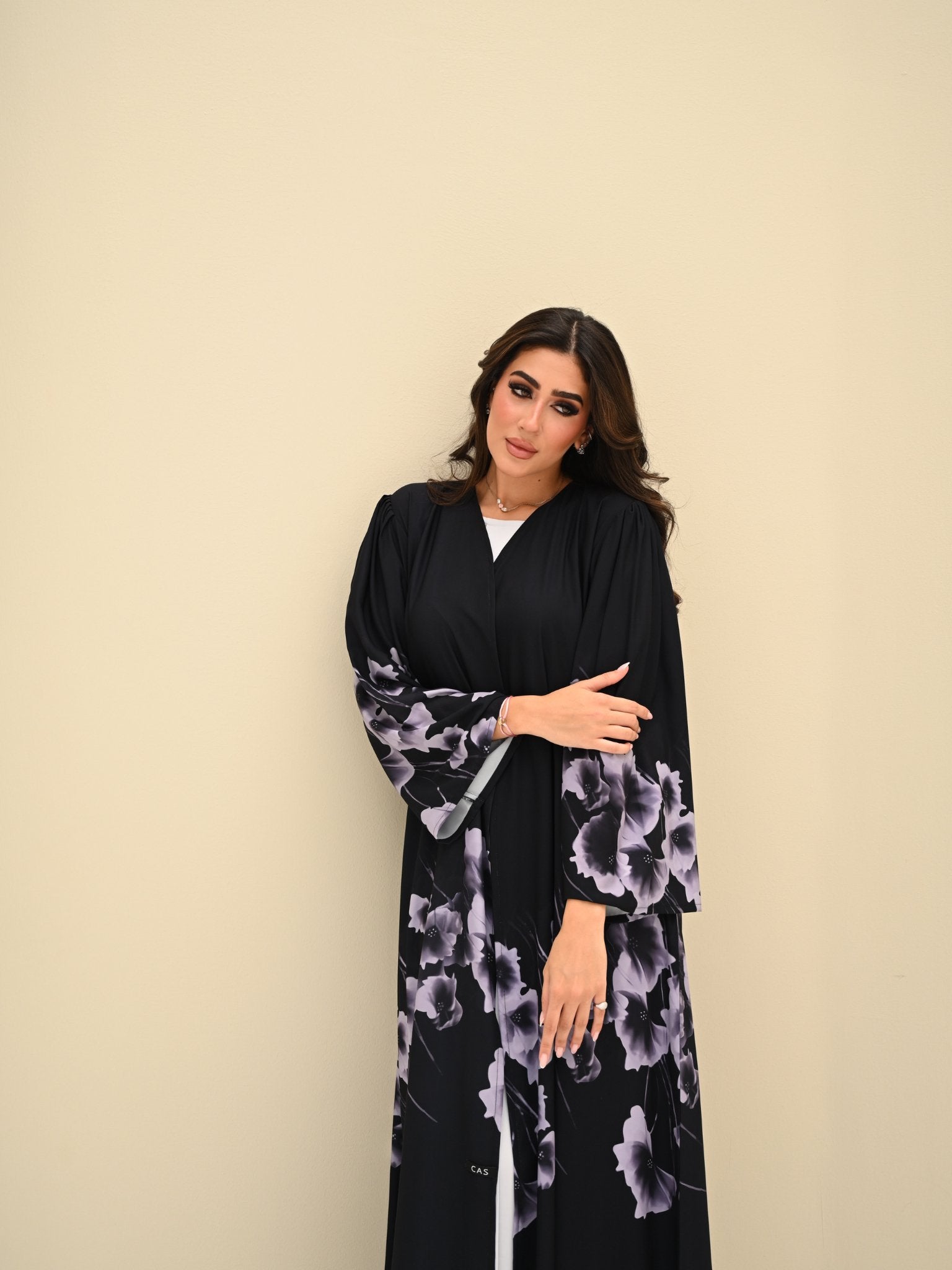 C 0425 Black Grey Printed Abaya