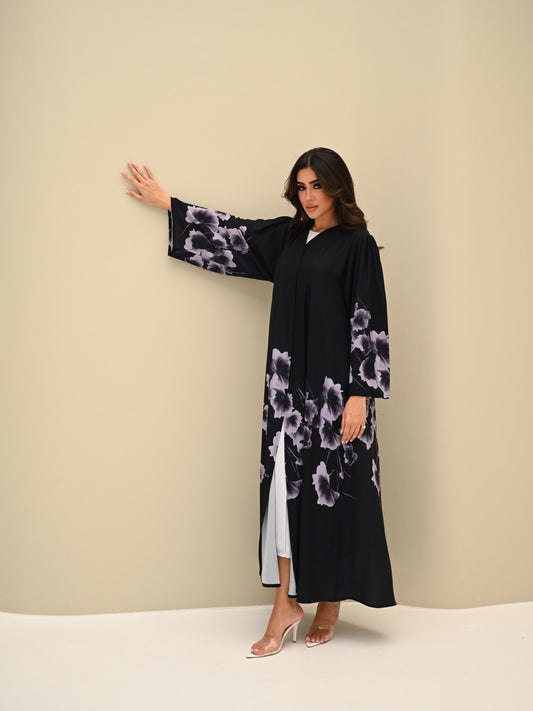 C 0425 Black Grey Printed Abaya