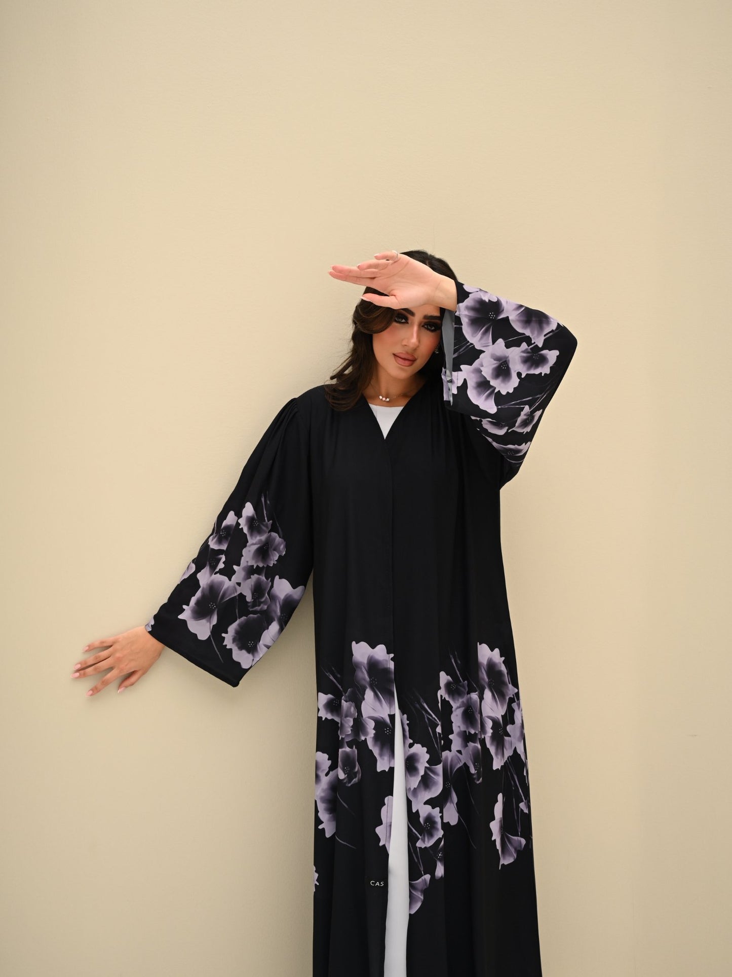 C 0425 Black Grey Printed Abaya