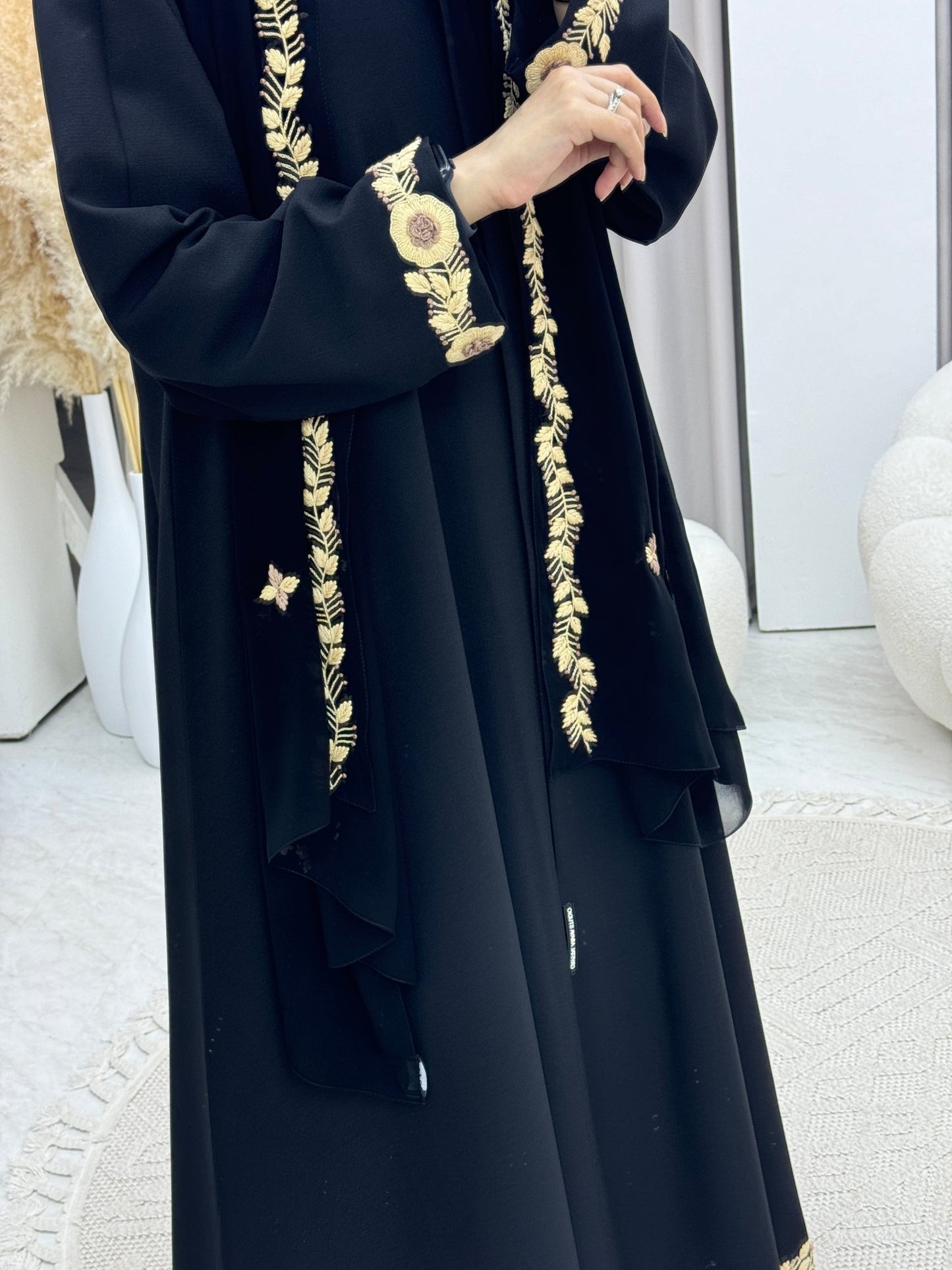 C 0466 Black Beige Embroidery Abaya