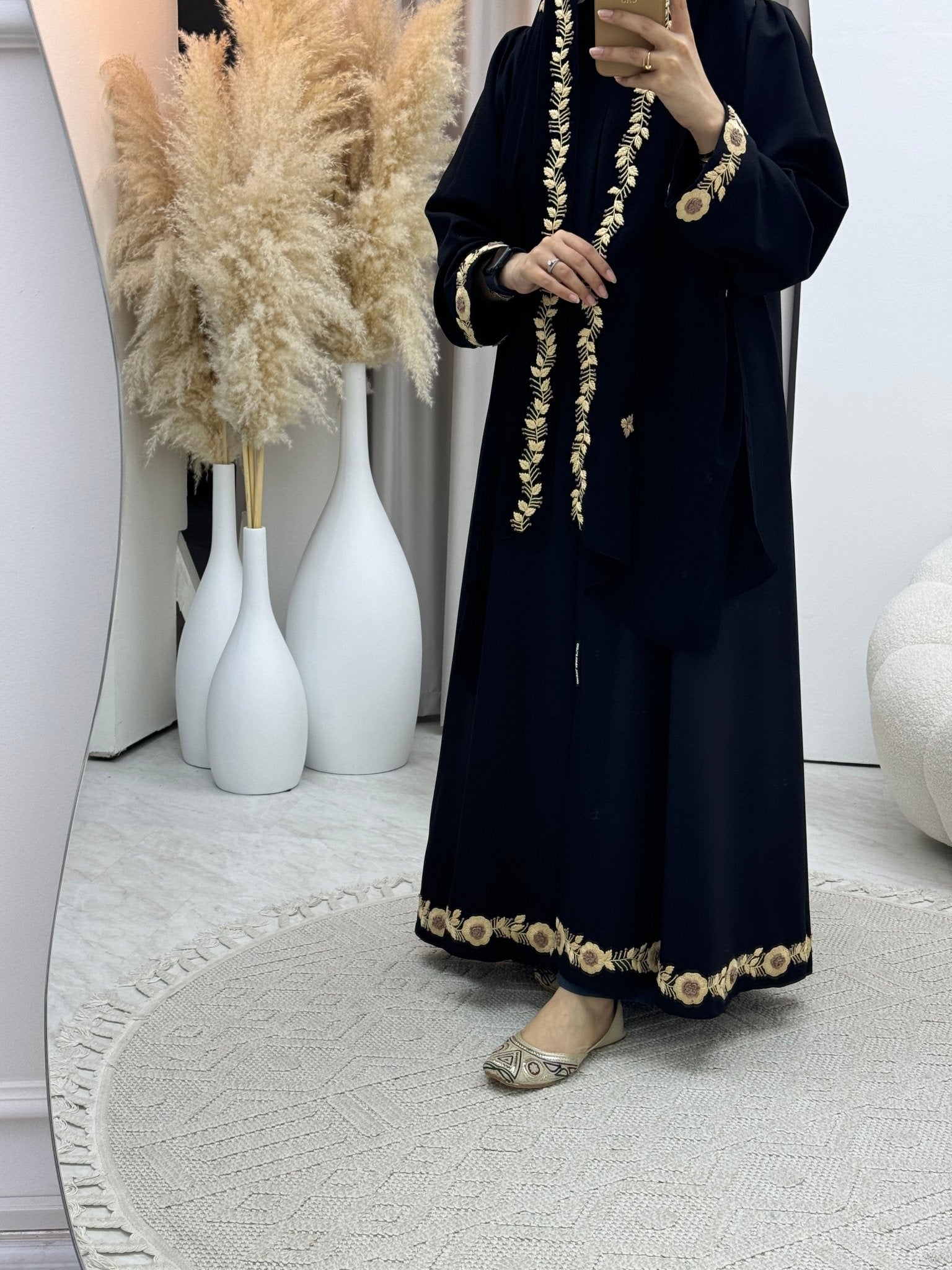 C 0466 Black Beige Embroidery Abaya