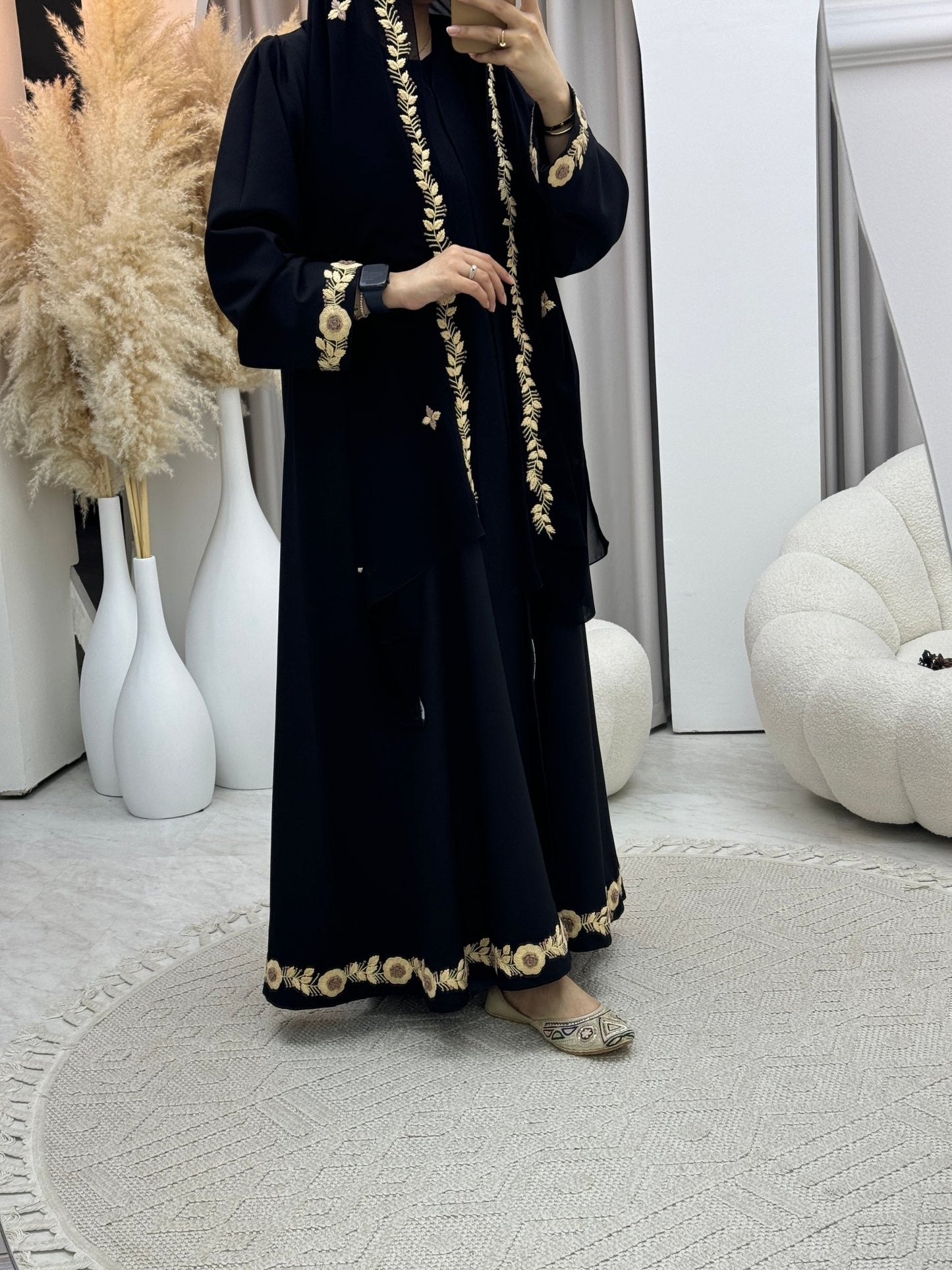 C 0466 Black Beige Embroidery Abaya