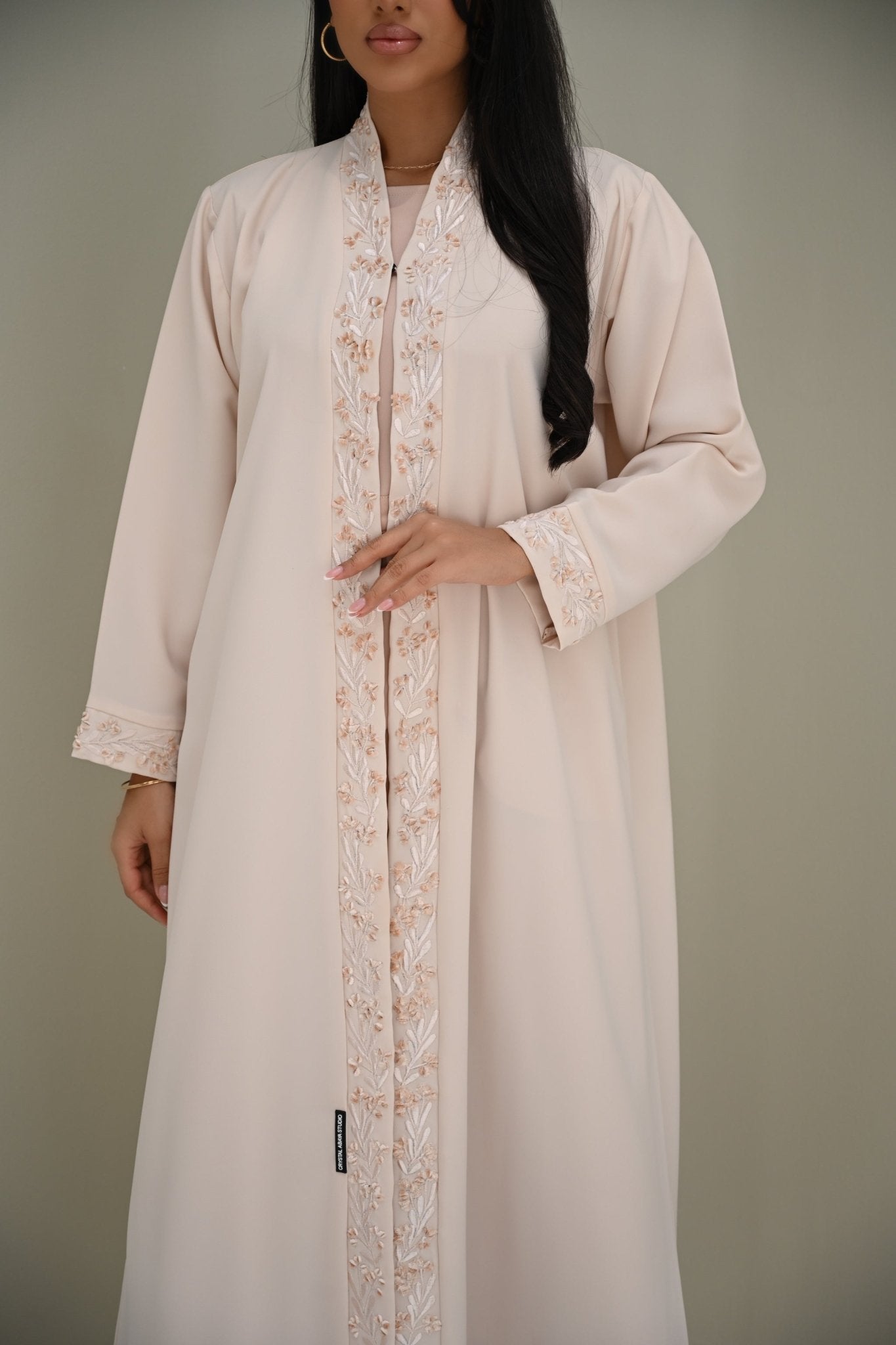 C 0500 Cream Embroidery Abaya