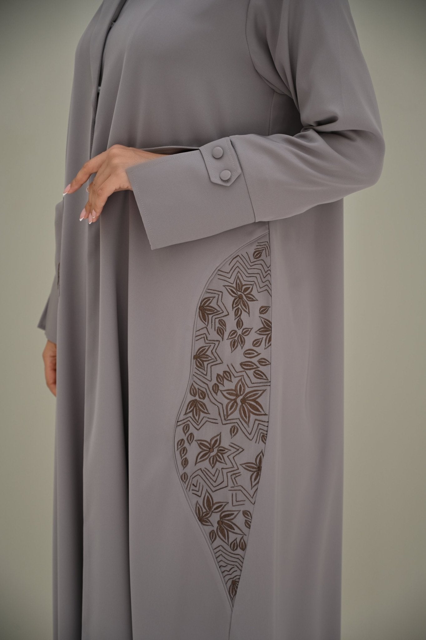 C 0504 Beige Embroidered Coat Abaya