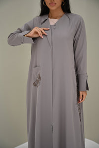 C 0504 Beige Embroidered Coat Abaya - XS / 49