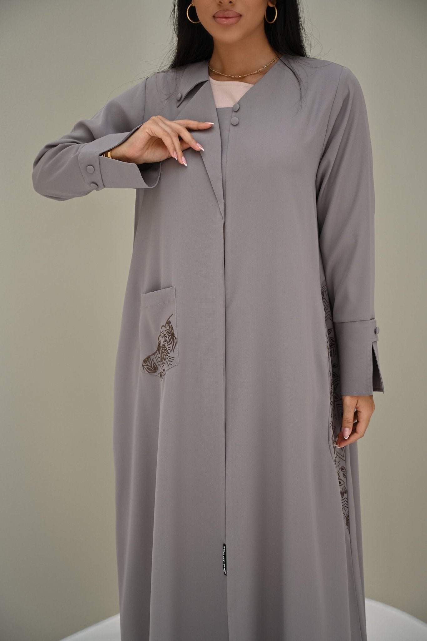 C 0504 Beige Embroidered Coat Abaya