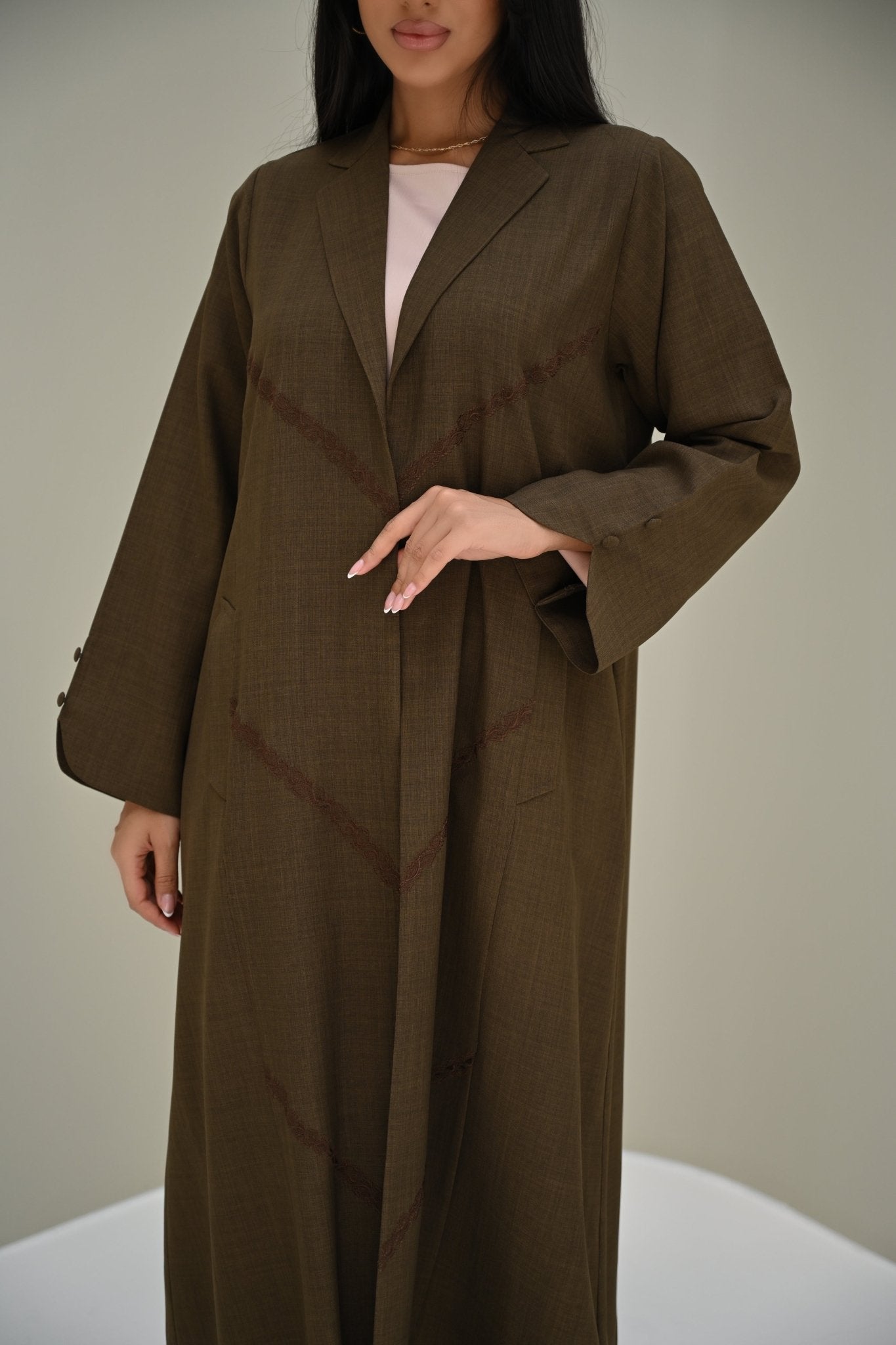 C 0505 Brown Embroidered Coat Abaya