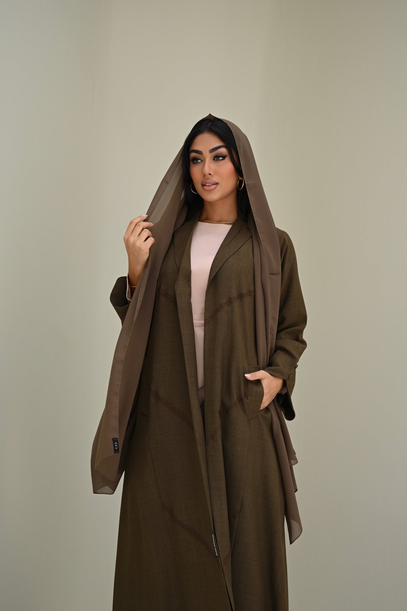 C 0505 Brown Embroidered Coat Abaya