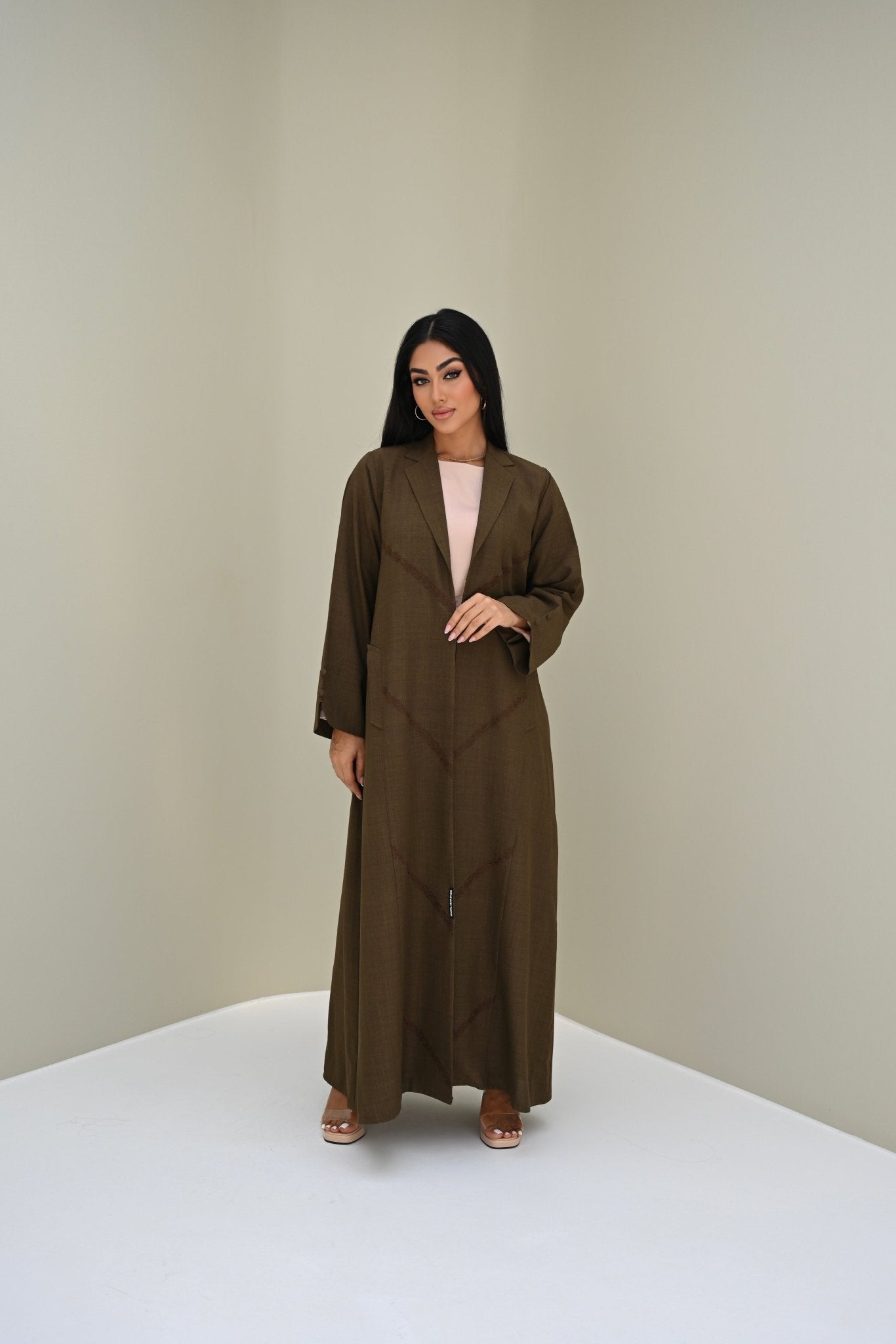 C 0505 Brown Embroidered Coat Abaya