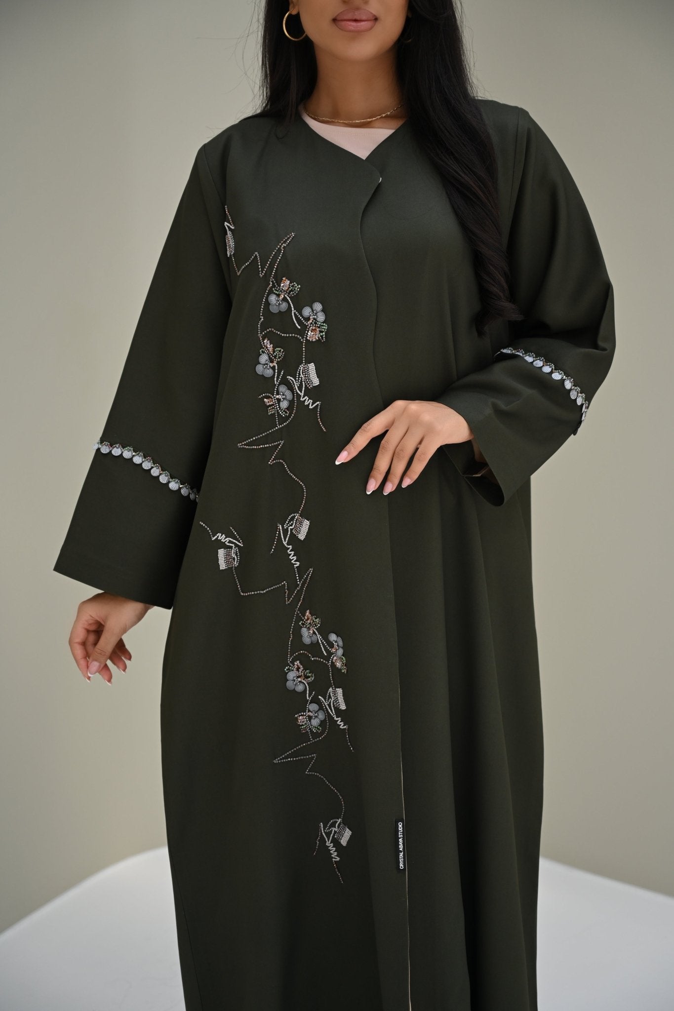 C 0507 Green Handwork Abaya