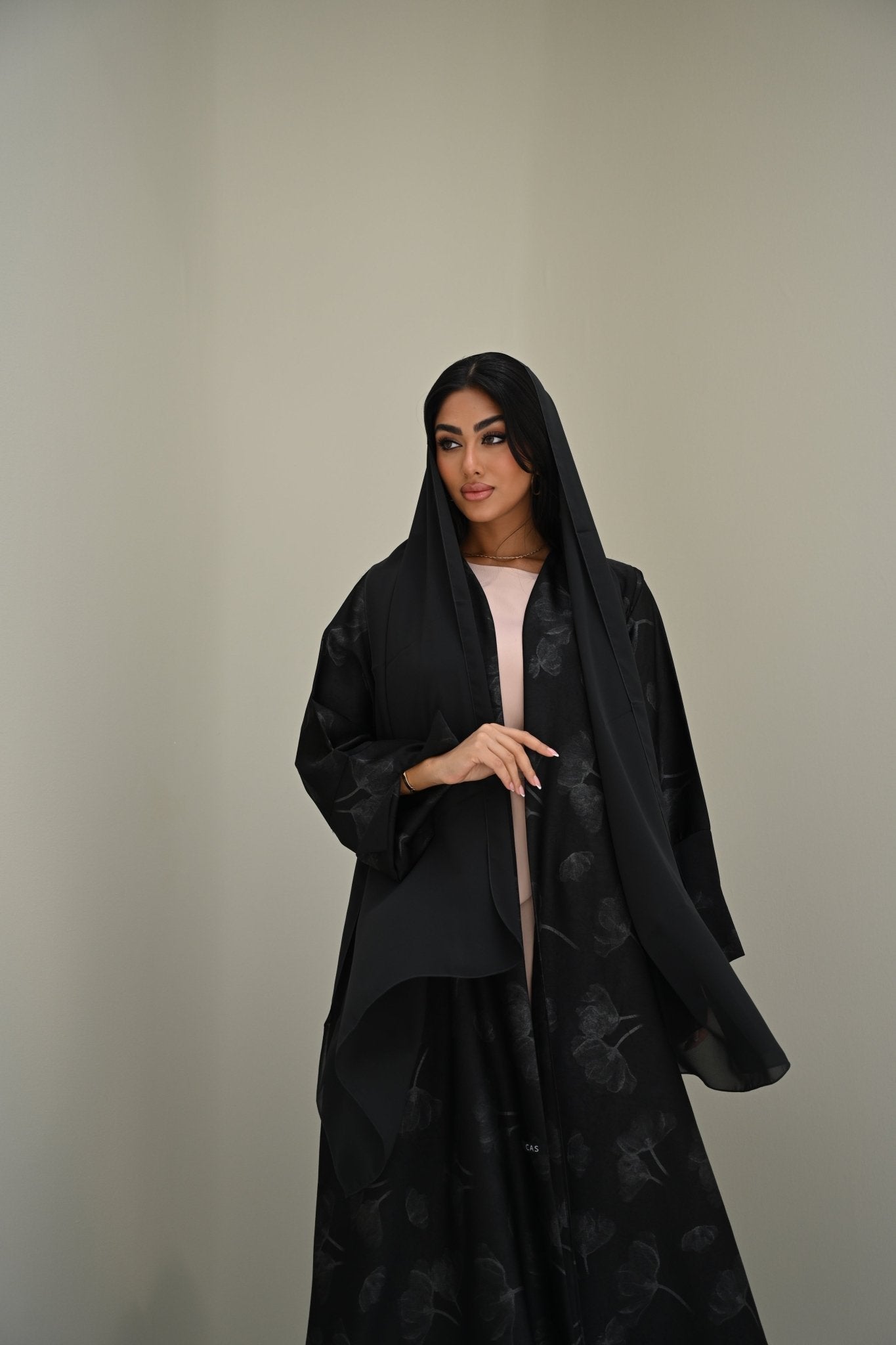 C 0508 Silver Metallic Floral Abaya